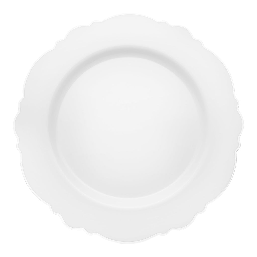 White with Silver Rim Round Blossom Disposable Plastic Dinner Plates (10.25")