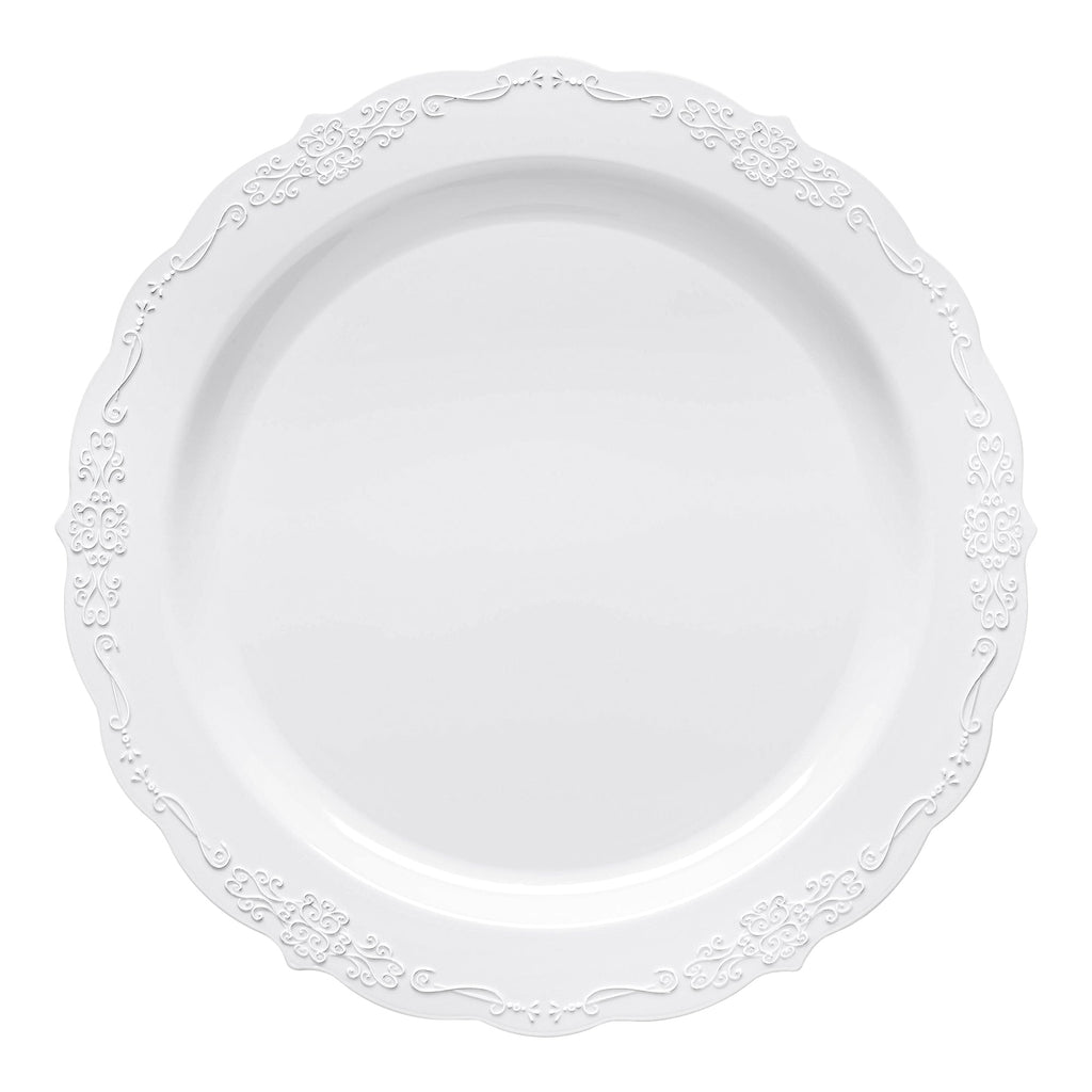 White Vintage Round Disposable Plastic Appetizer/Salad Plates (7.5")