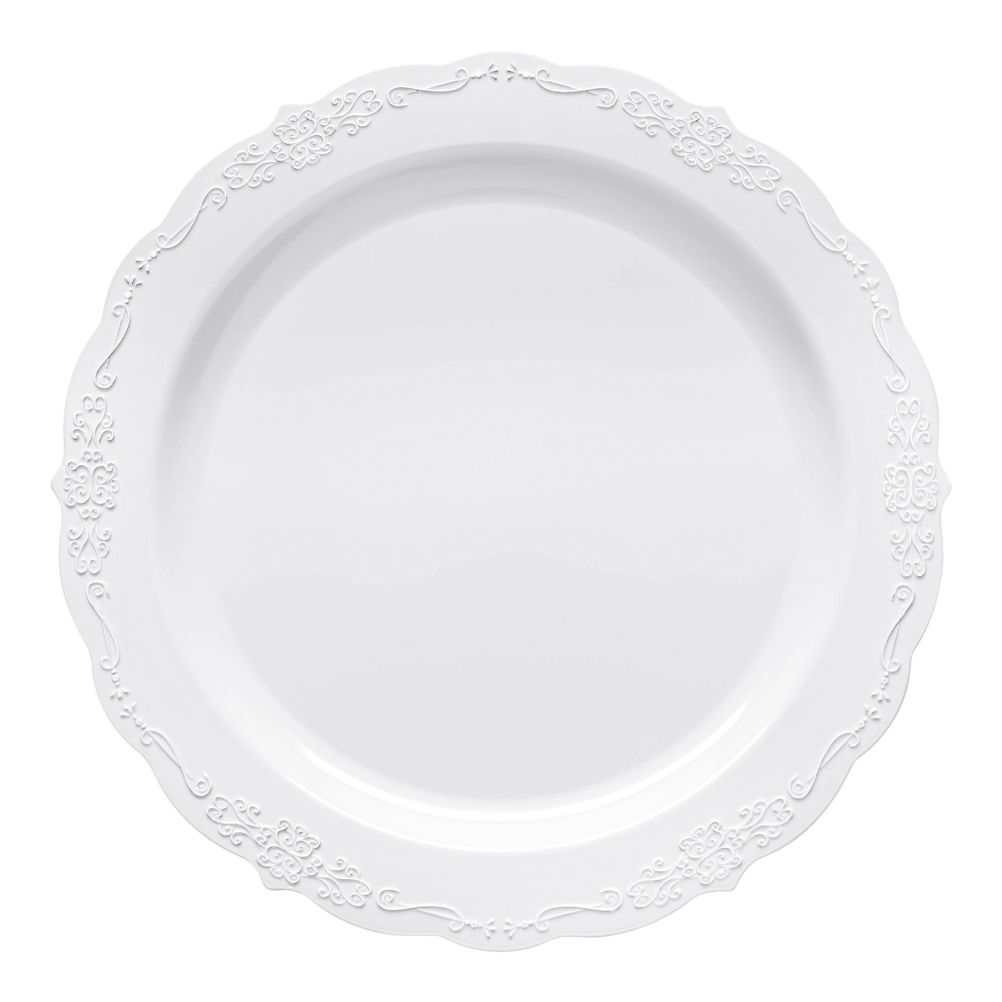 White Vintage Round Disposable Plastic Appetizer/Salad Plates (7.5")