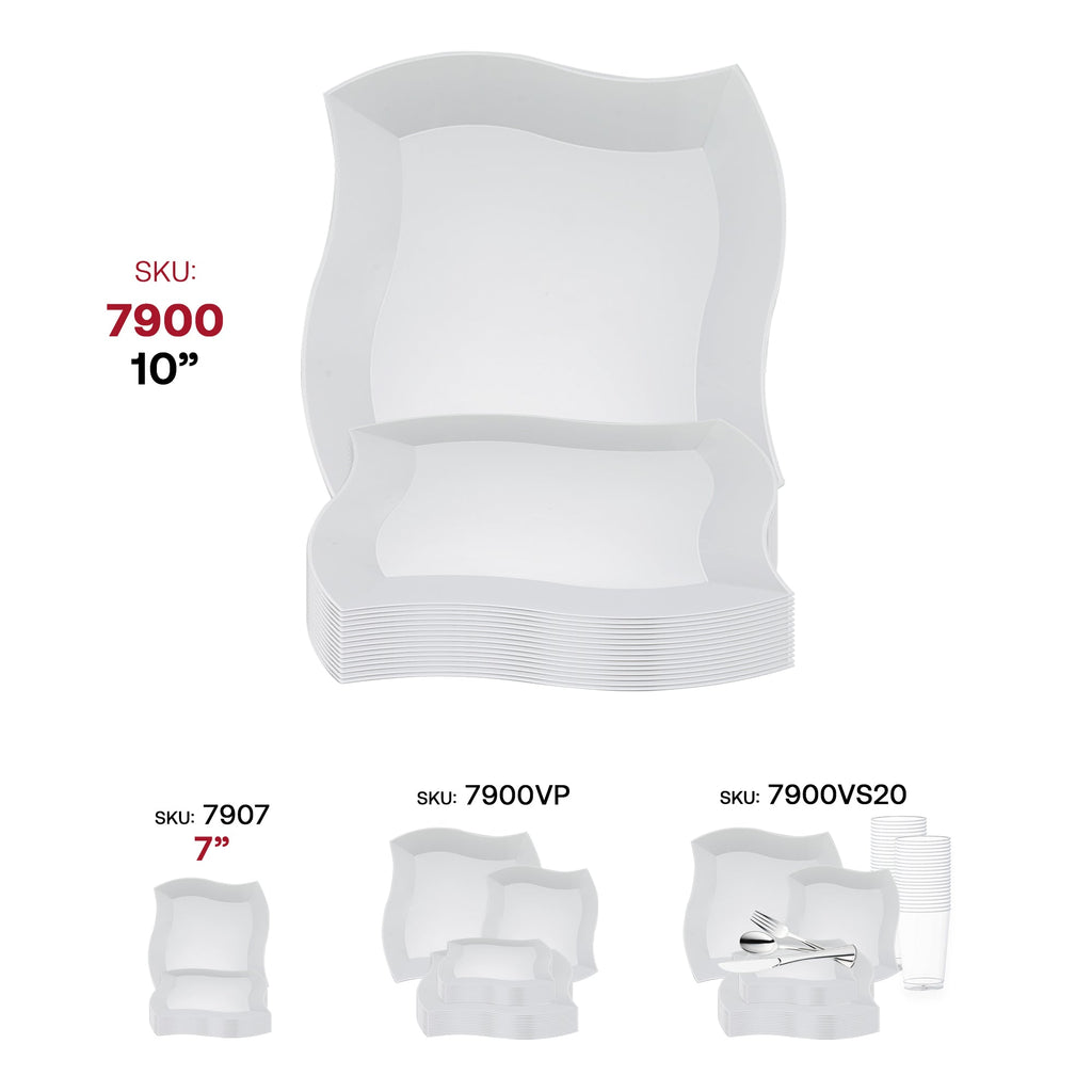 White Wave Plastic Dinner Plates (10")