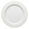 White with Gold Pearl String Round Disposable Plastic Salad Plates (7”)