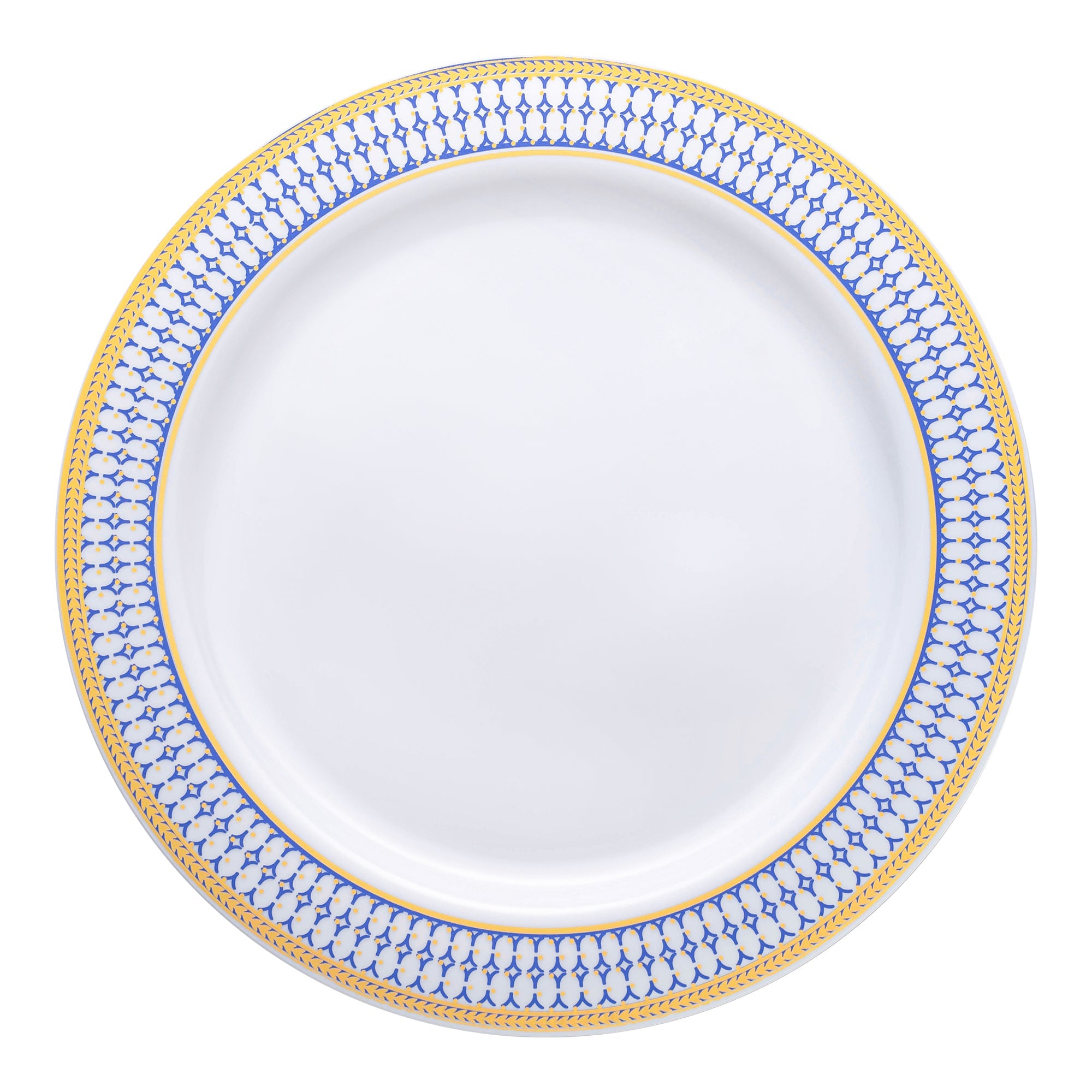 White with Blue and Gold Chord Rim Plastic Appetizer/Salad Plates (7.5")