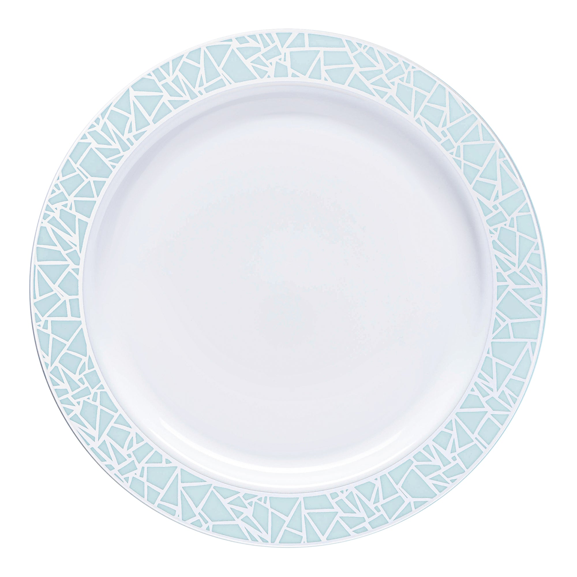 White with Turquoise Blue and Silver Mosaic Rim Round Plastic Appetizer/Salad Plates (7.5")