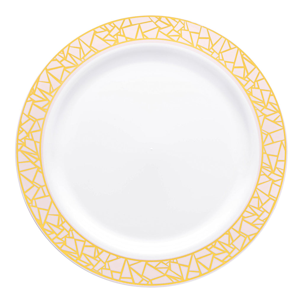 White with Pink and Gold Mosaic Rim Round Plastic Appetizer/Salad Plates (7.5")