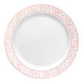 White with Silver and Rose Gold Mosaic Rim Round Plastic Appetizer/Salad Plates (7.5")