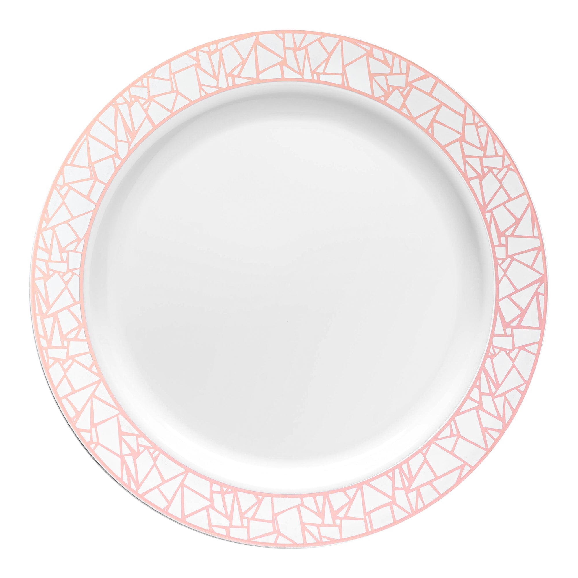 White with Silver and Rose Gold Mosaic Rim Round Plastic Appetizer/Salad Plates (7.5")