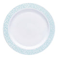 White with Turquoise Blue and Silver Mosaic Rim Round Plastic Dinner Plates (10.25")
