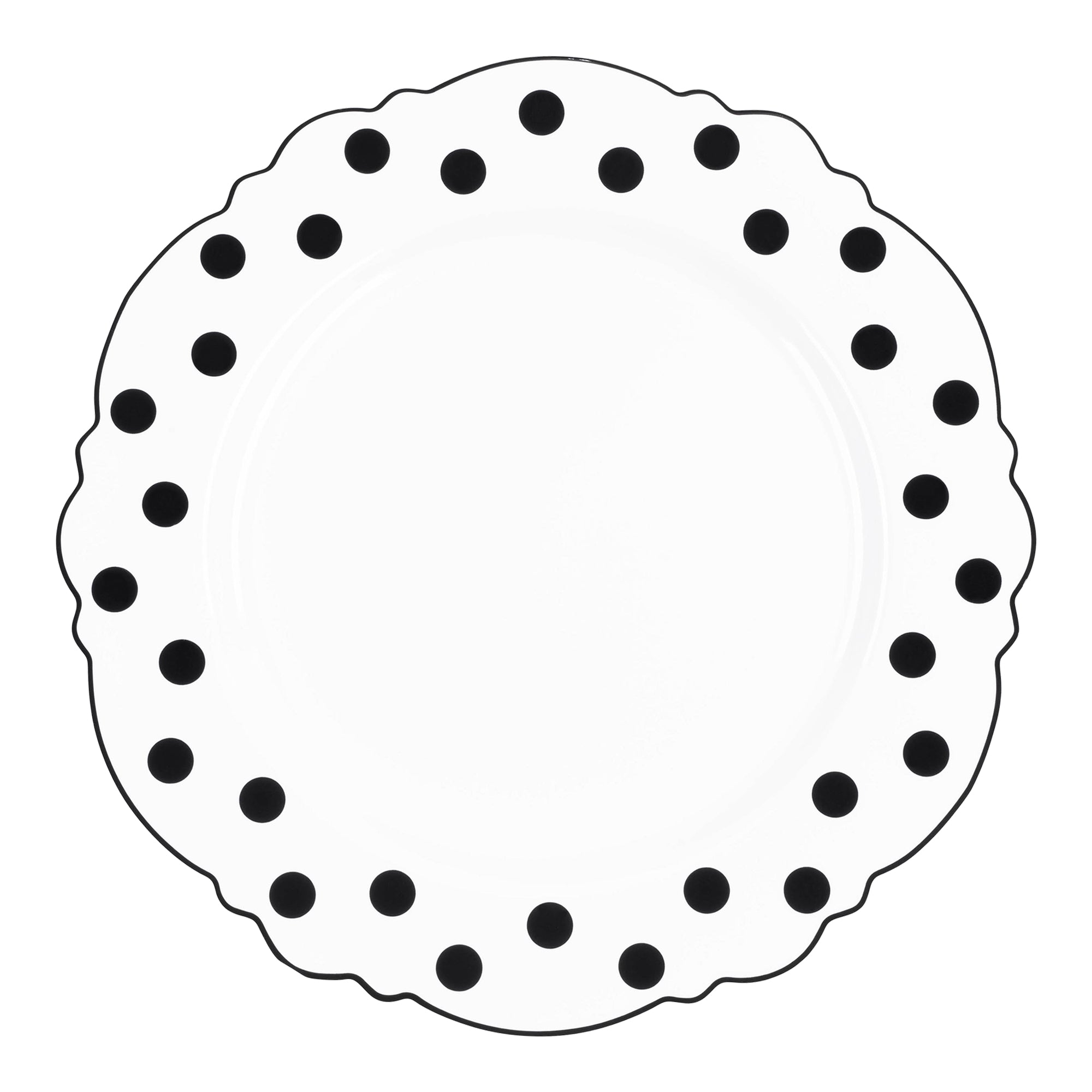 White with Black Dots Round Blossom Disposable Plastic Dinner Plates (10.25")