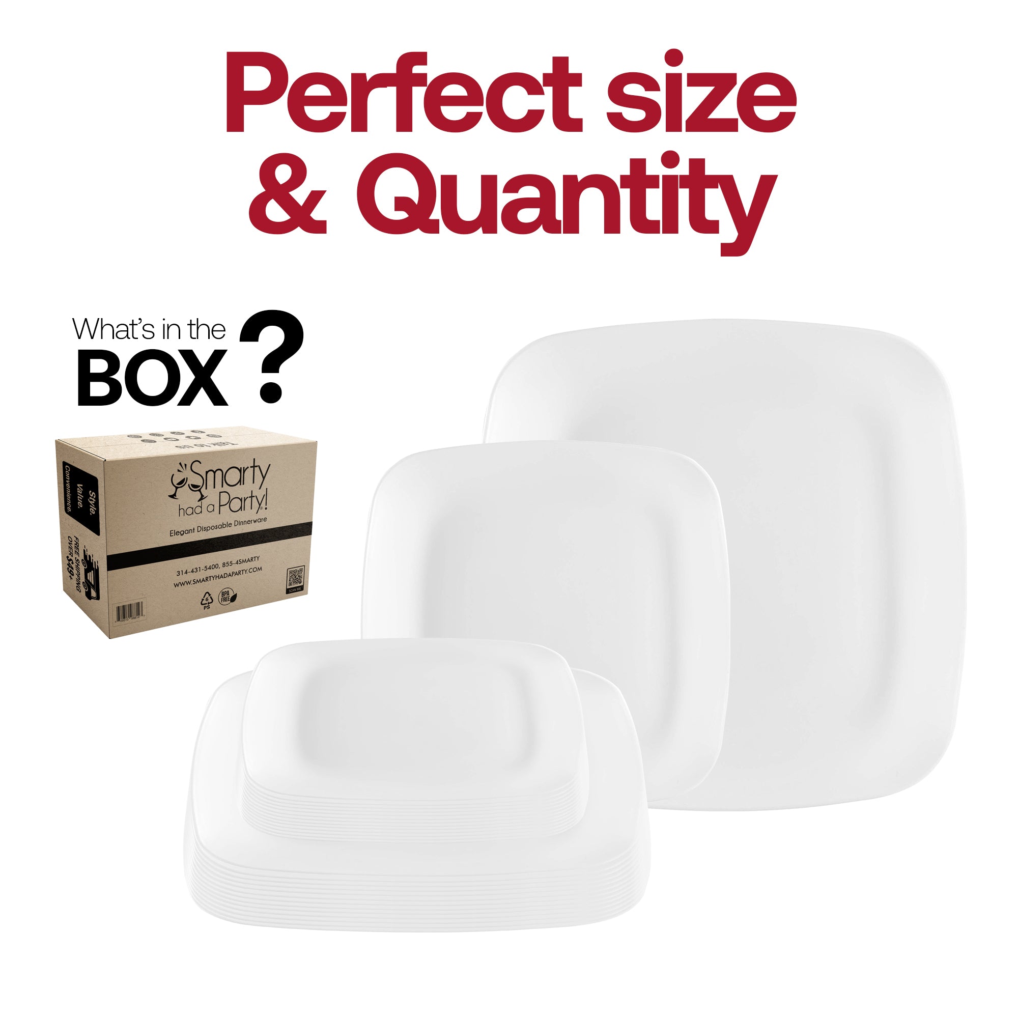 Solid White Flat Rounded Square Disposable Plastic Dinnerware Value Set