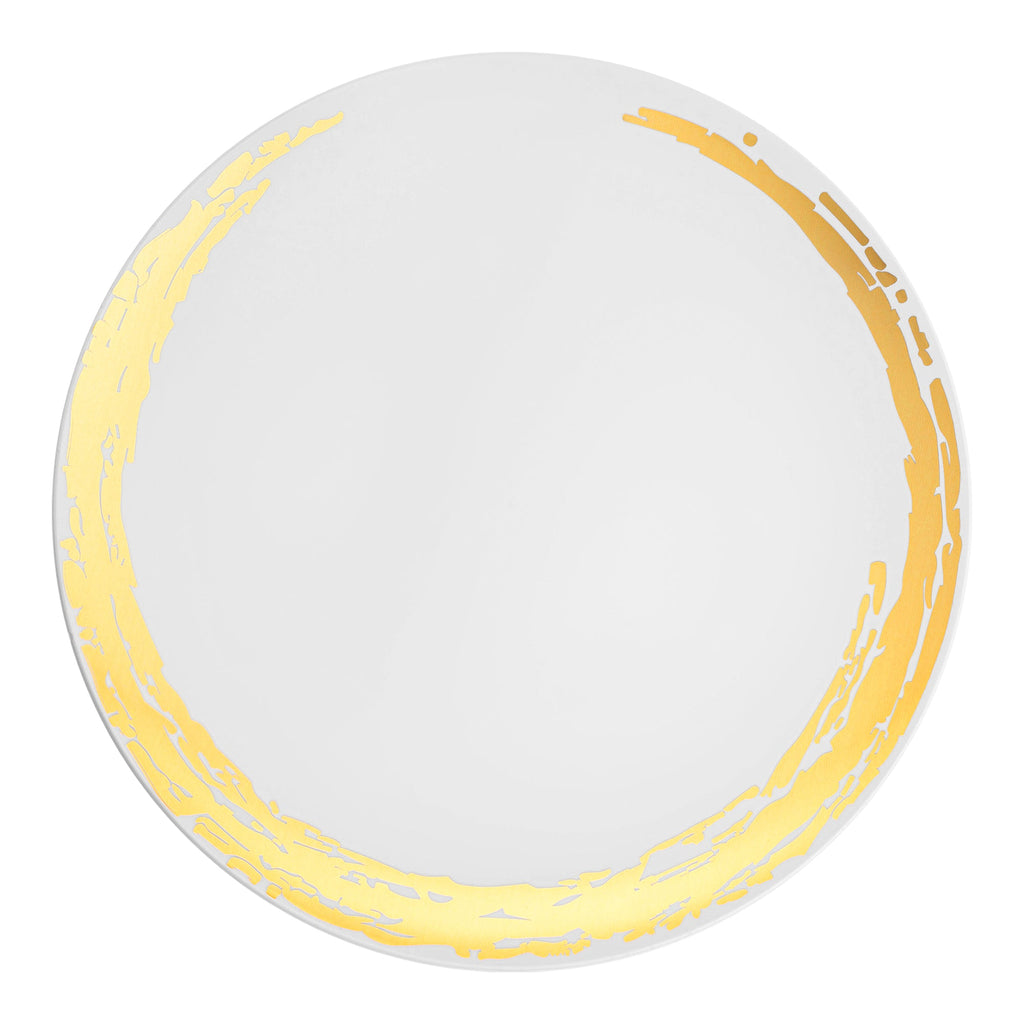White with Gold Moonlight Round Disposable Plastic Appetizer/Salad Plates (7.5")