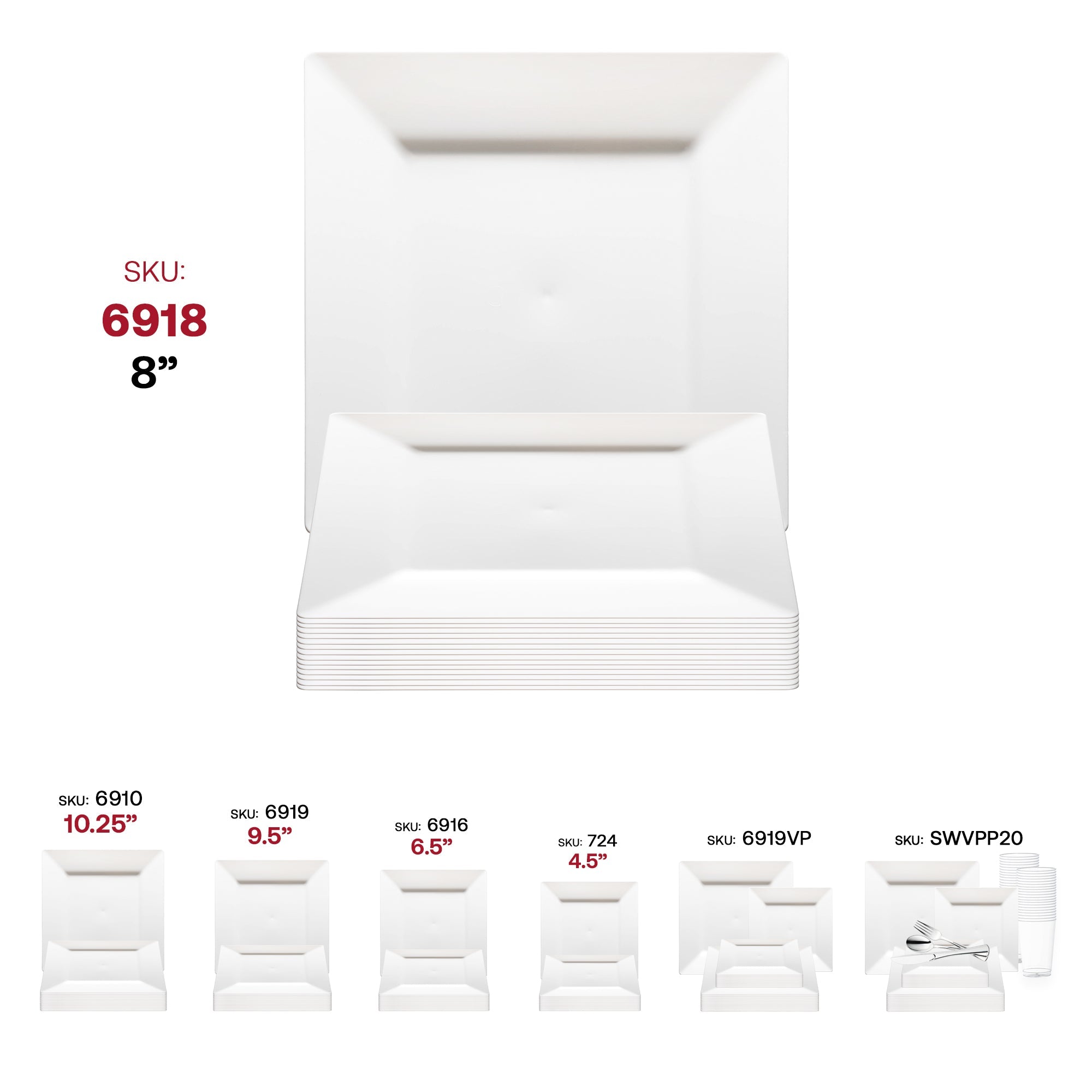 White Square Plastic Appetizer/Salad Plates (8")