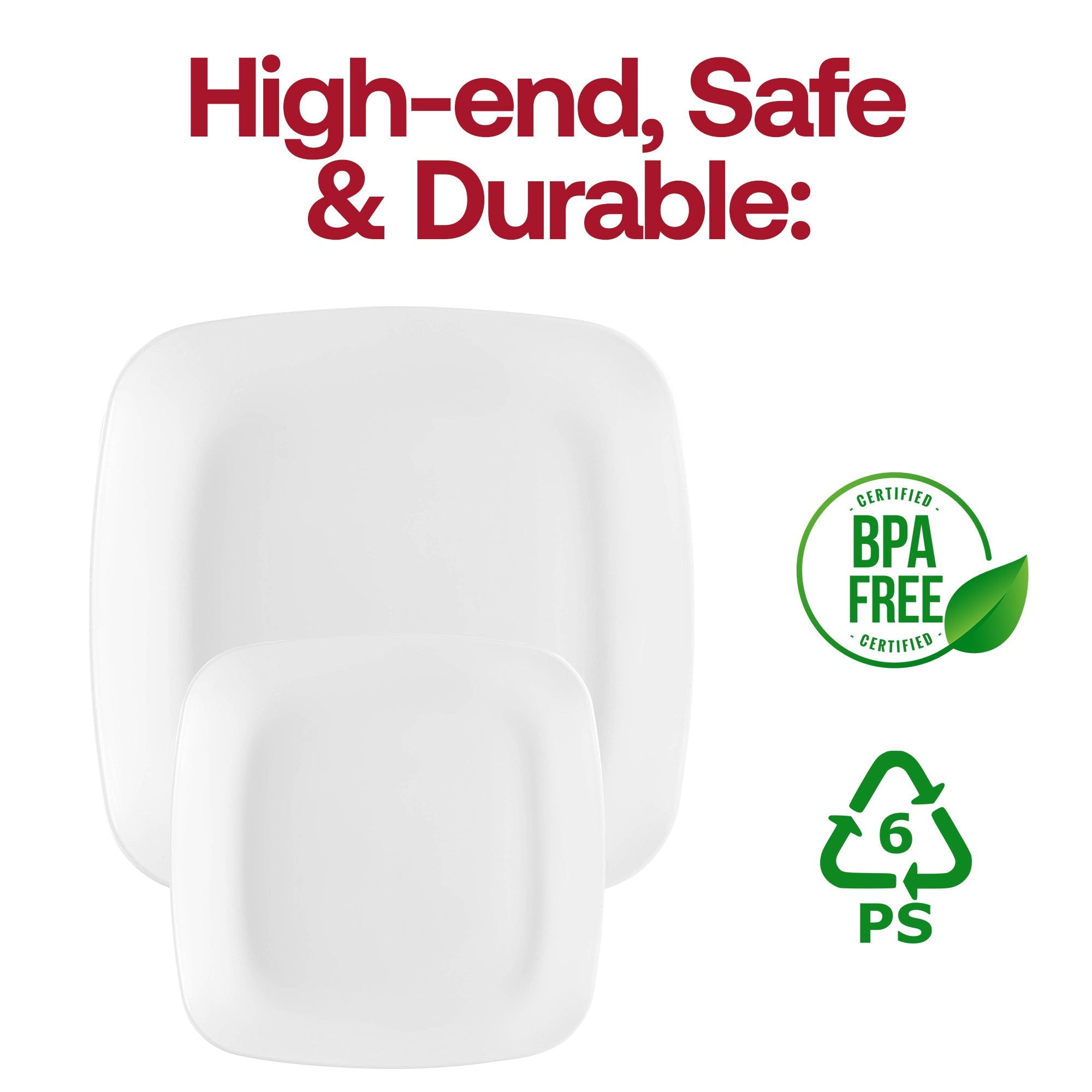 Solid White Flat Rounded Square Disposable Plastic Dinnerware Value Set