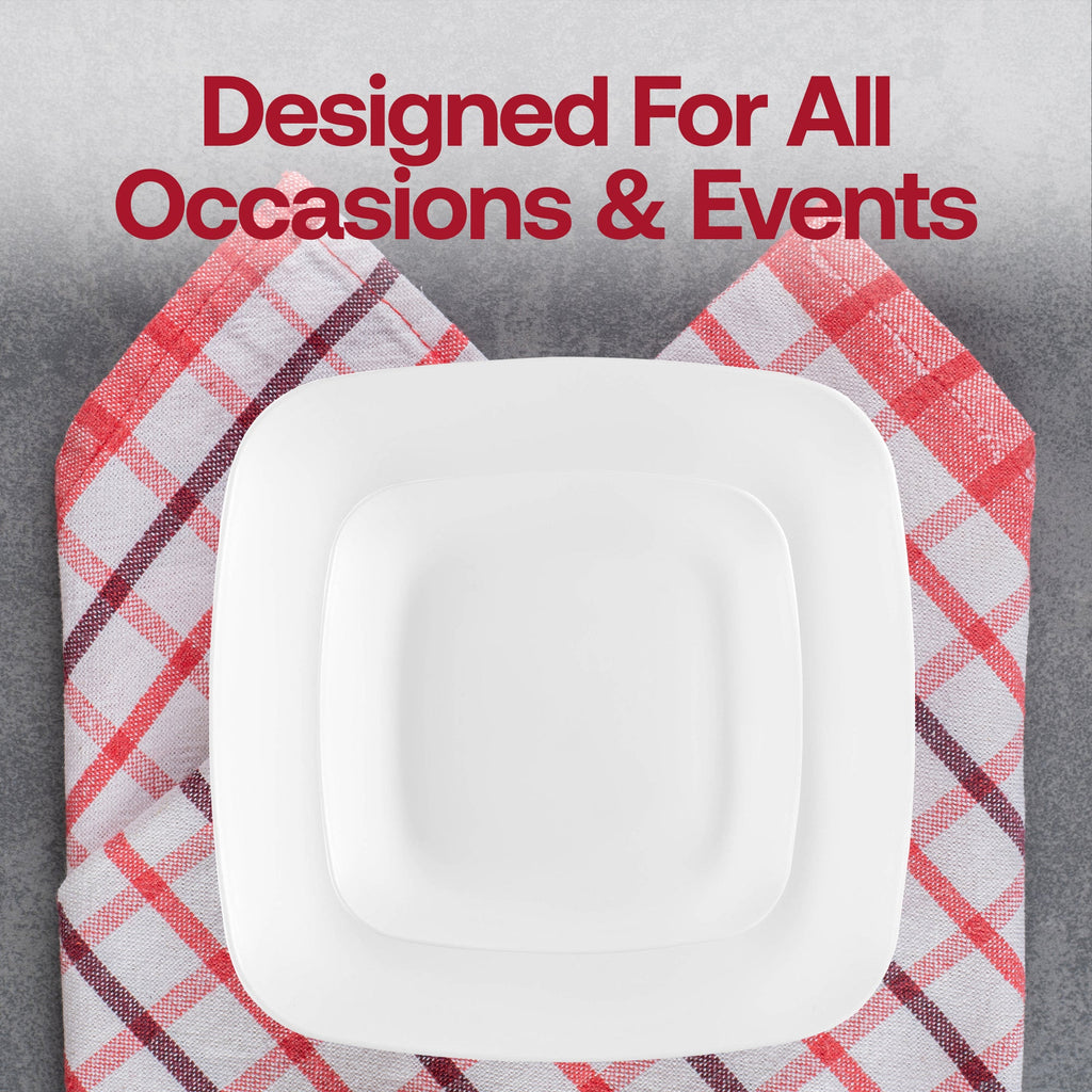 Solid White Flat Rounded Square Disposable Plastic Dinnerware Value Set