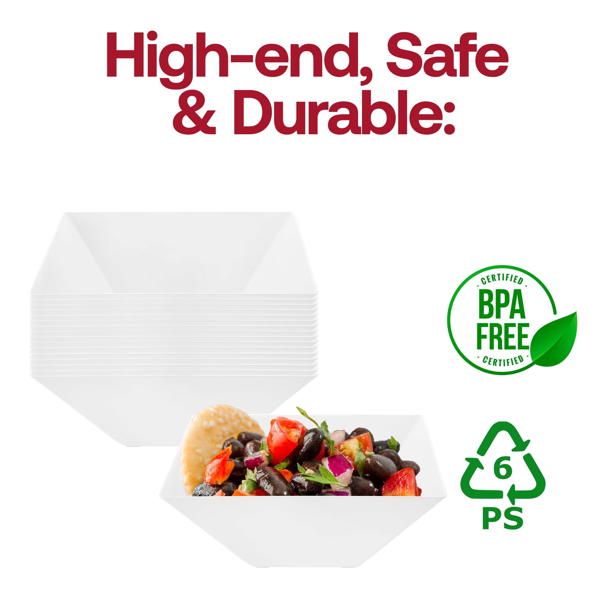White Square Plastic Serving Bowls (3 qt.)