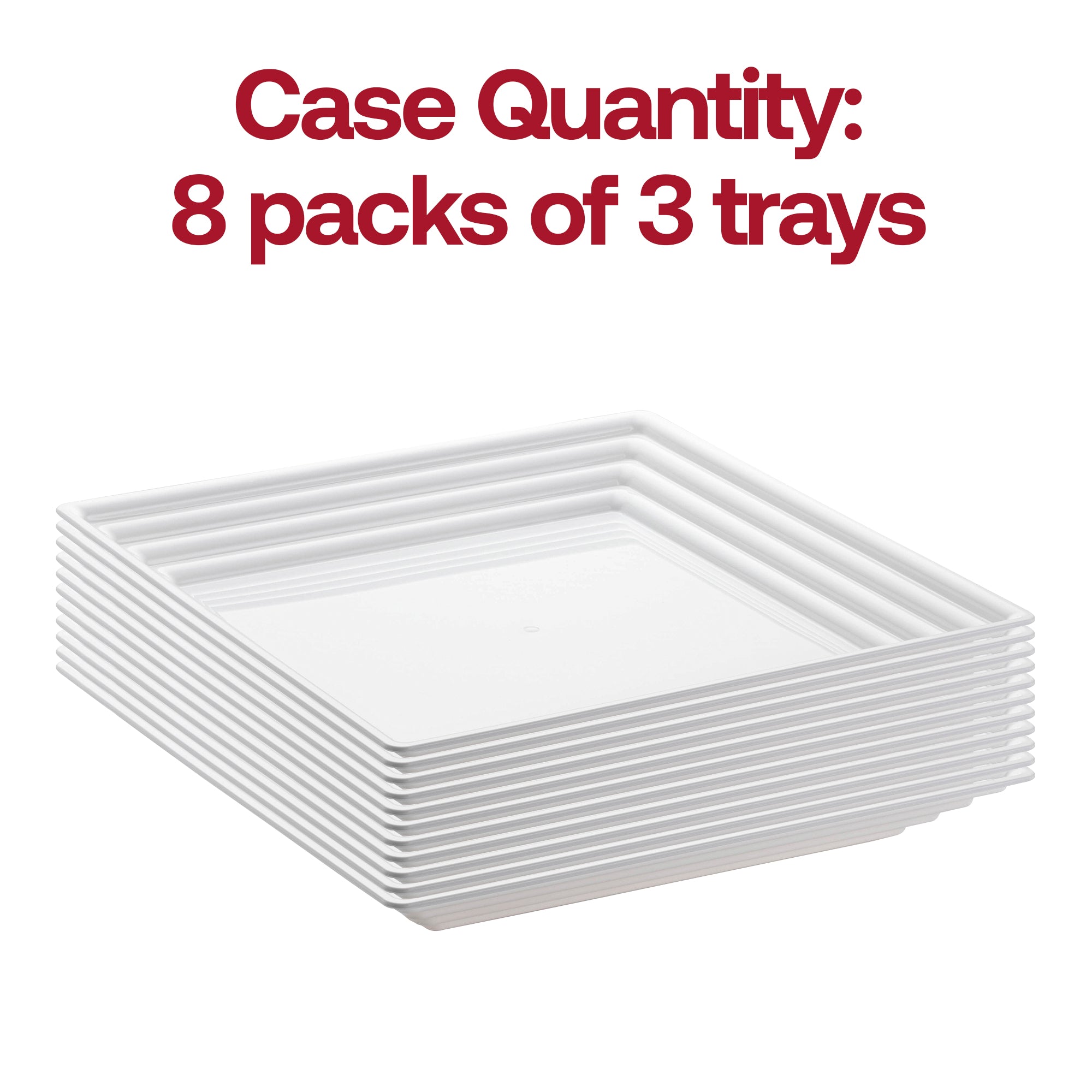 12" x 12" White Square with Groove Rim Plastic Serving Trays