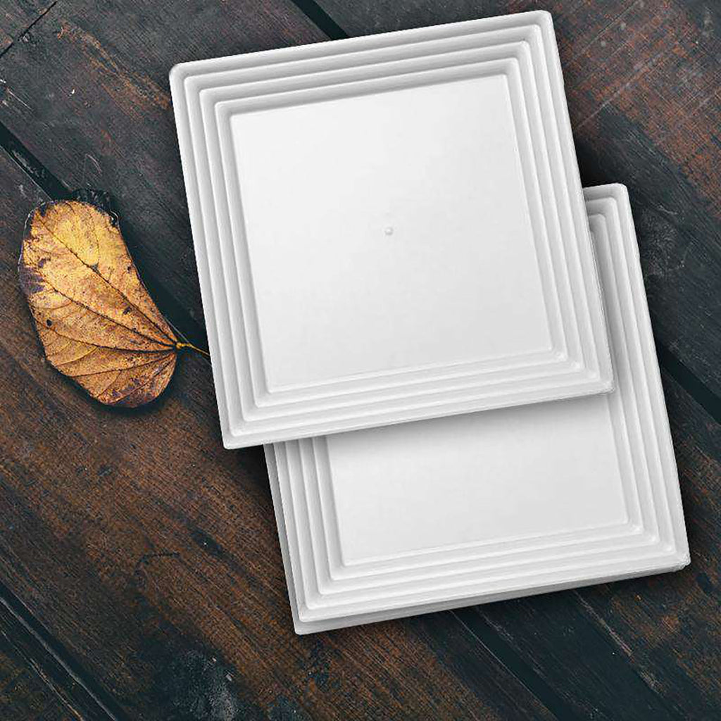 12" x 12" White Square with Groove Rim Plastic Serving Trays