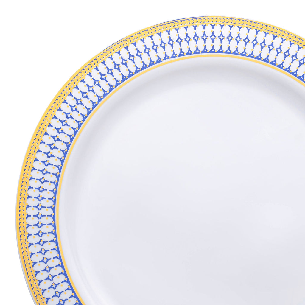 White with Blue and Gold Chord Rim Plastic Appetizer/Salad Plates (7.5")