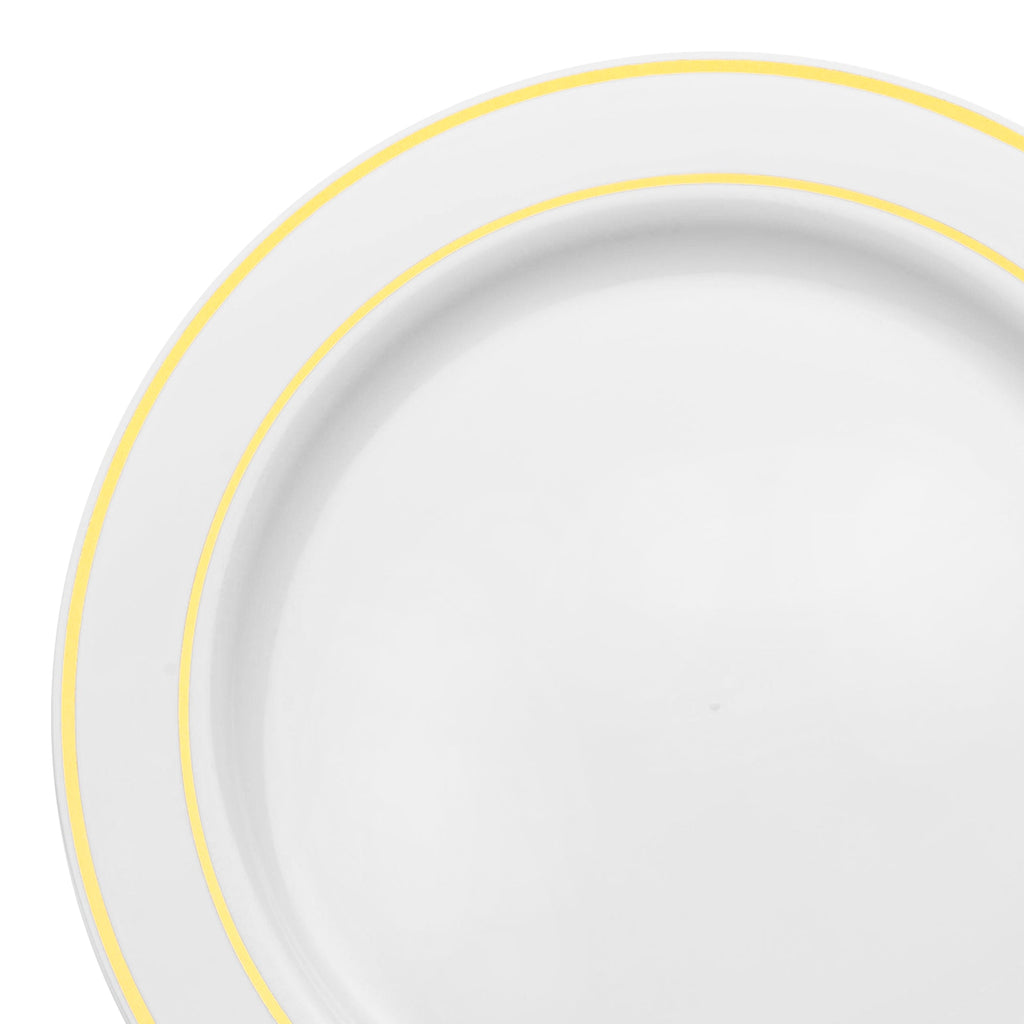 White with Gold Edge Rim Plastic Buffet Plates (9")
