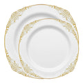 White with Gold Fancy Round Disposable Plastic Dinnerware Value Set