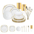White with Gold Fancy Round Disposable Plastic Tableware Set