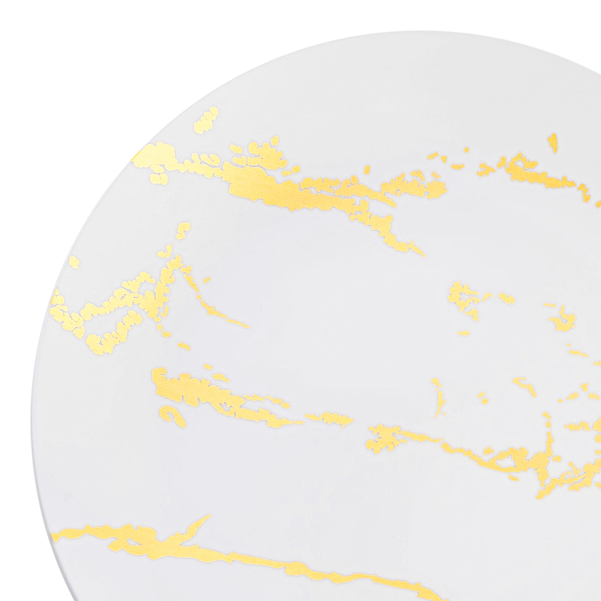 White with Gold Marble Stroke Round Disposable Plastic Appetizer/Salad Plates (7.5")