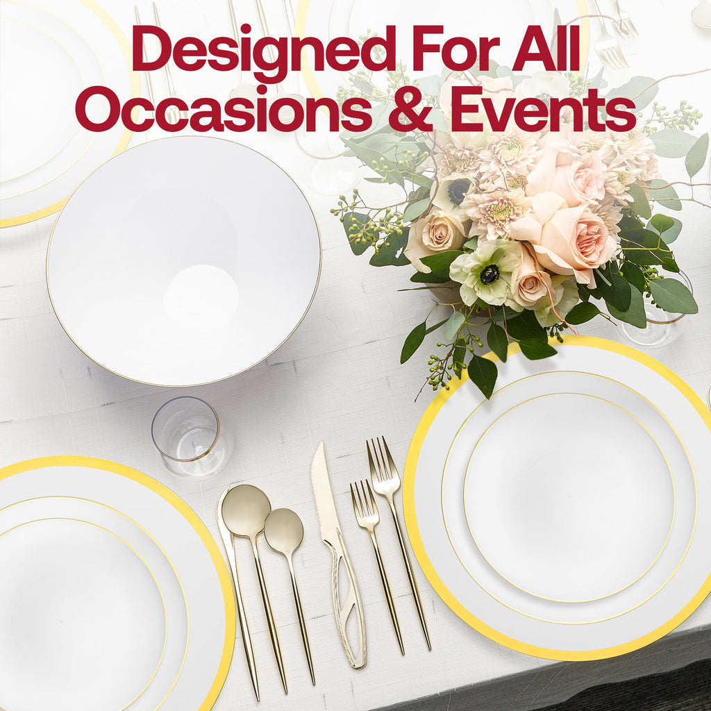 White with Gold Moonlight Round Plastic Grand Wedding Value Set