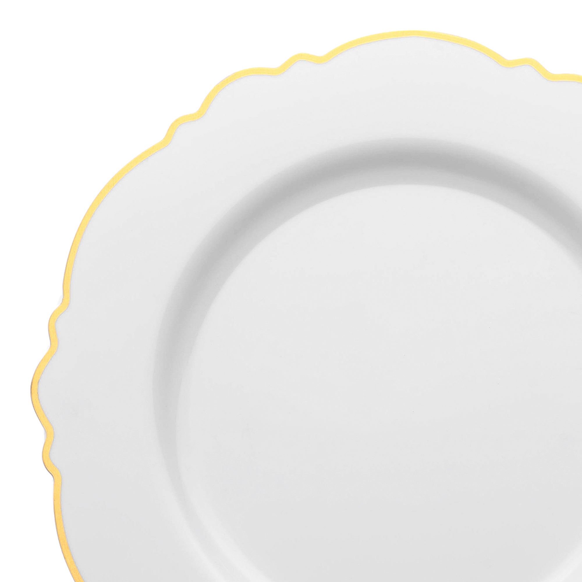 White with Gold Rim Round Blossom Disposable Plastic Appetizer/Salad Plates (7.5")