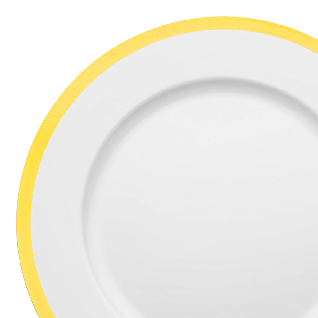 White with Gold Rim Round Disposable Plastic Charger Plates (13")