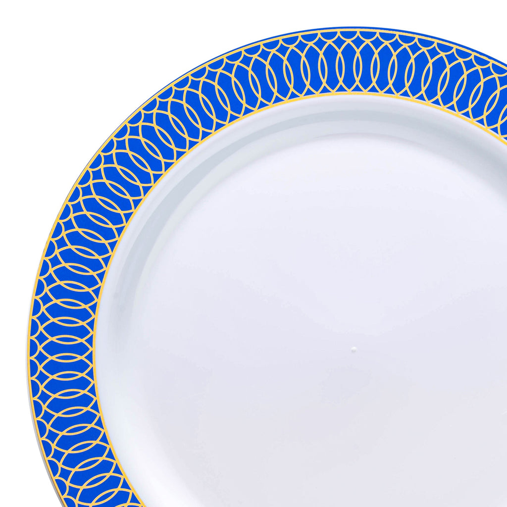 White with Gold Spiral on Blue Rim Plastic Appetizer/Salad Plates (7.5")
