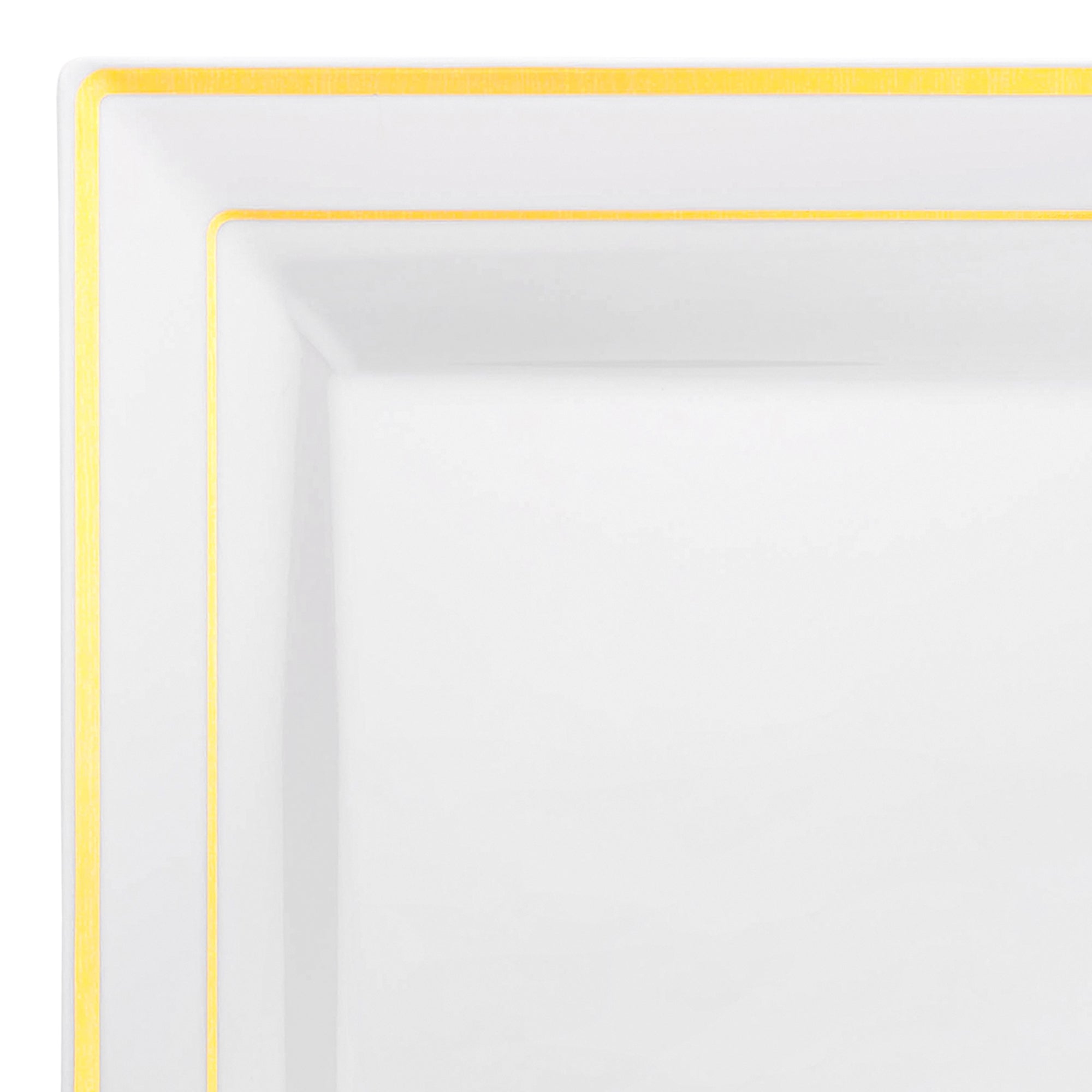 White with Gold Square Edge Rim Plastic Dinner Plates (9.5")