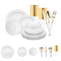 White with Gold Vintage Disposable Plastic Tableware Set