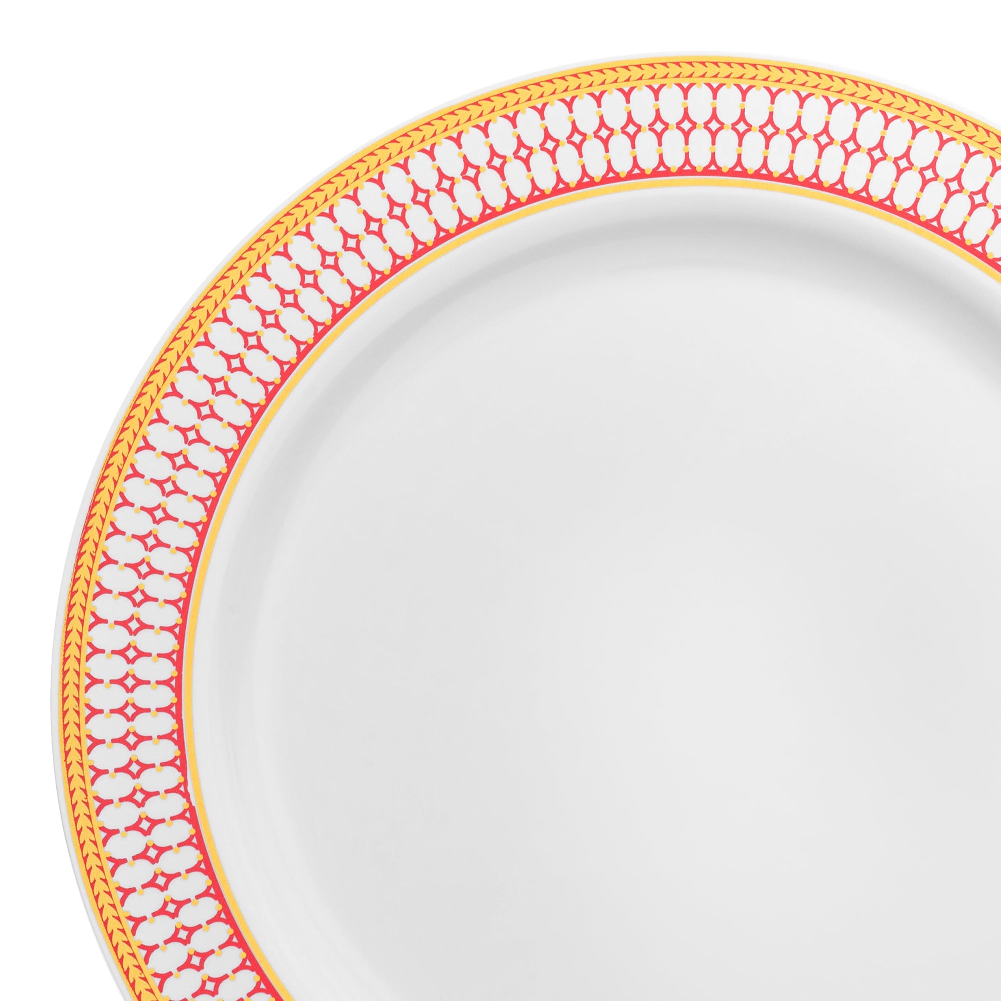 White with Red and Gold Chord Rim Plastic Appetizer/Salad Plates (7.5")