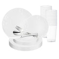 White with Silver Antique Floral Round Disposable Plastic Wedding Value Set