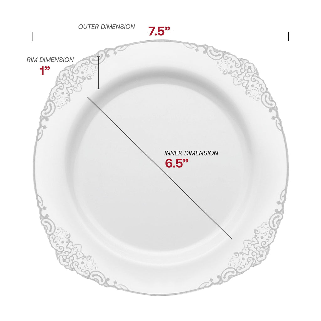 White with Silver Fancy Round Disposable Plastic Dinnerware Value Set