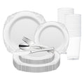 White with Silver Fancy Round Disposable Plastic Wedding Value Set