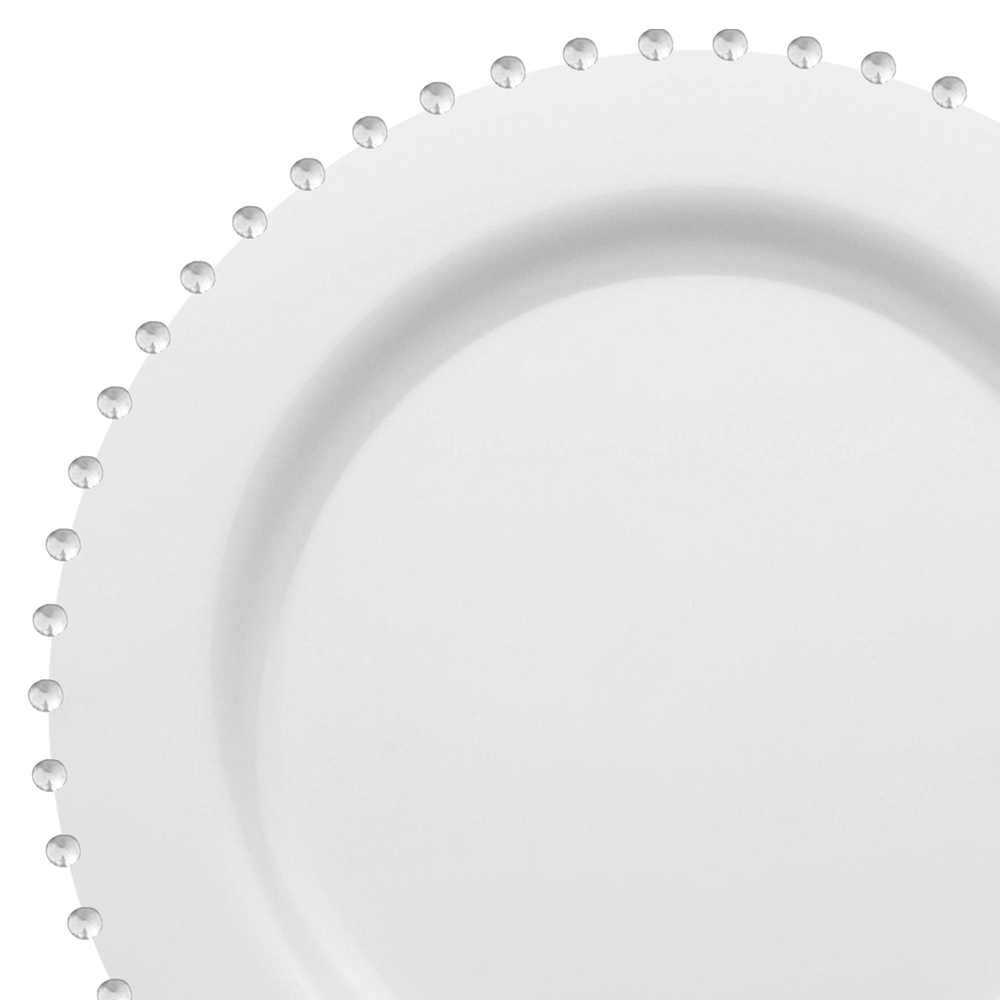 White with Silver Pearl String Round Disposable Plastic Salad Plates (7”)