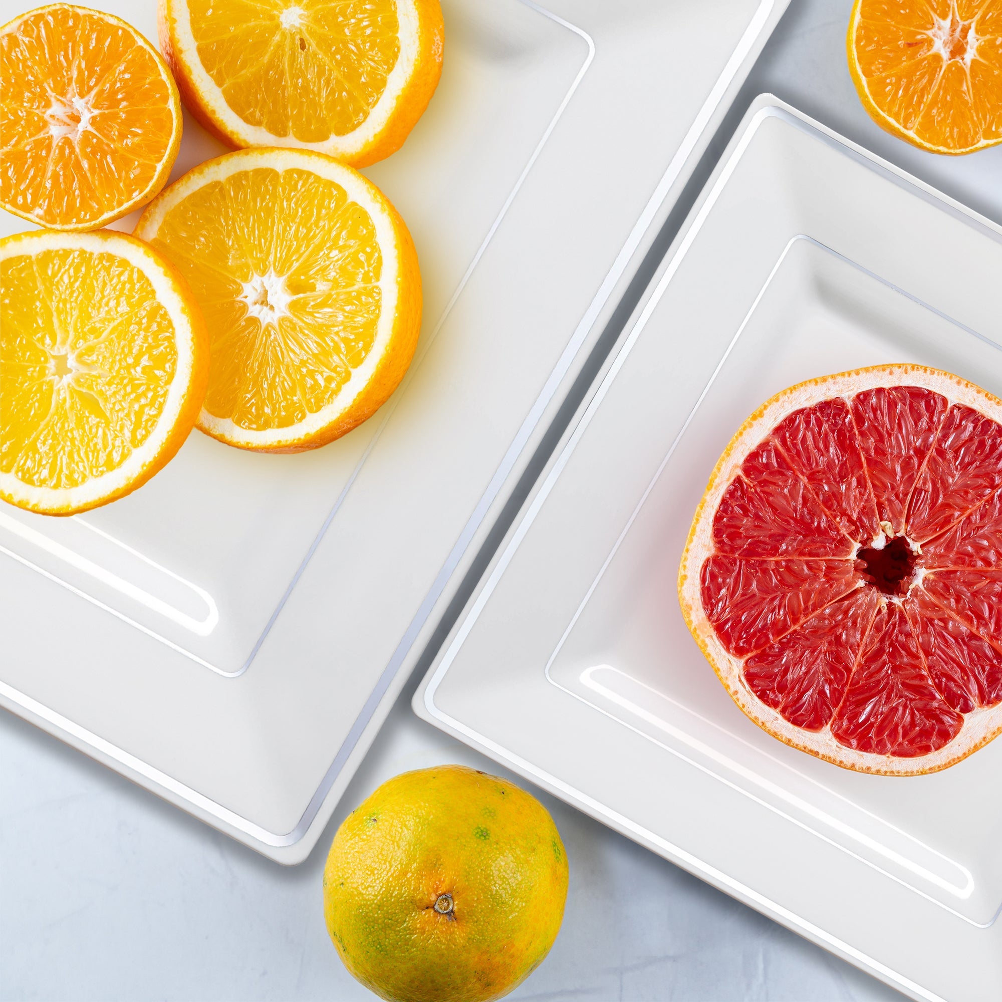 White with Silver Square Edge Rim Plastic Dinner Plates (9.5")