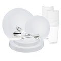 White with Silver Rim Organic Round Disposable Plastic Wedding Value Set