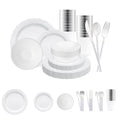 White with Silver Vintage Disposable Plastic Tableware Set