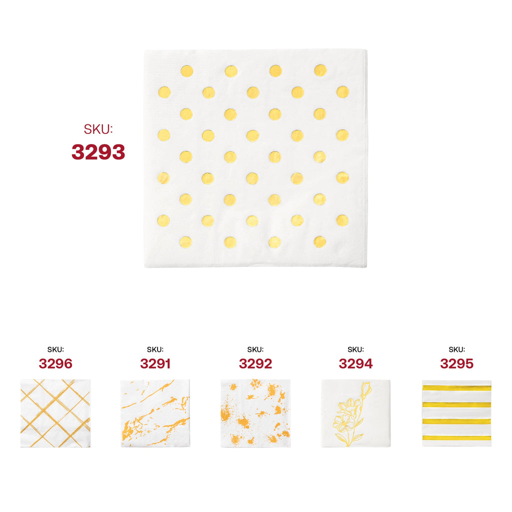 White with Gold Dots Paper Beverage/Cocktail Napkins