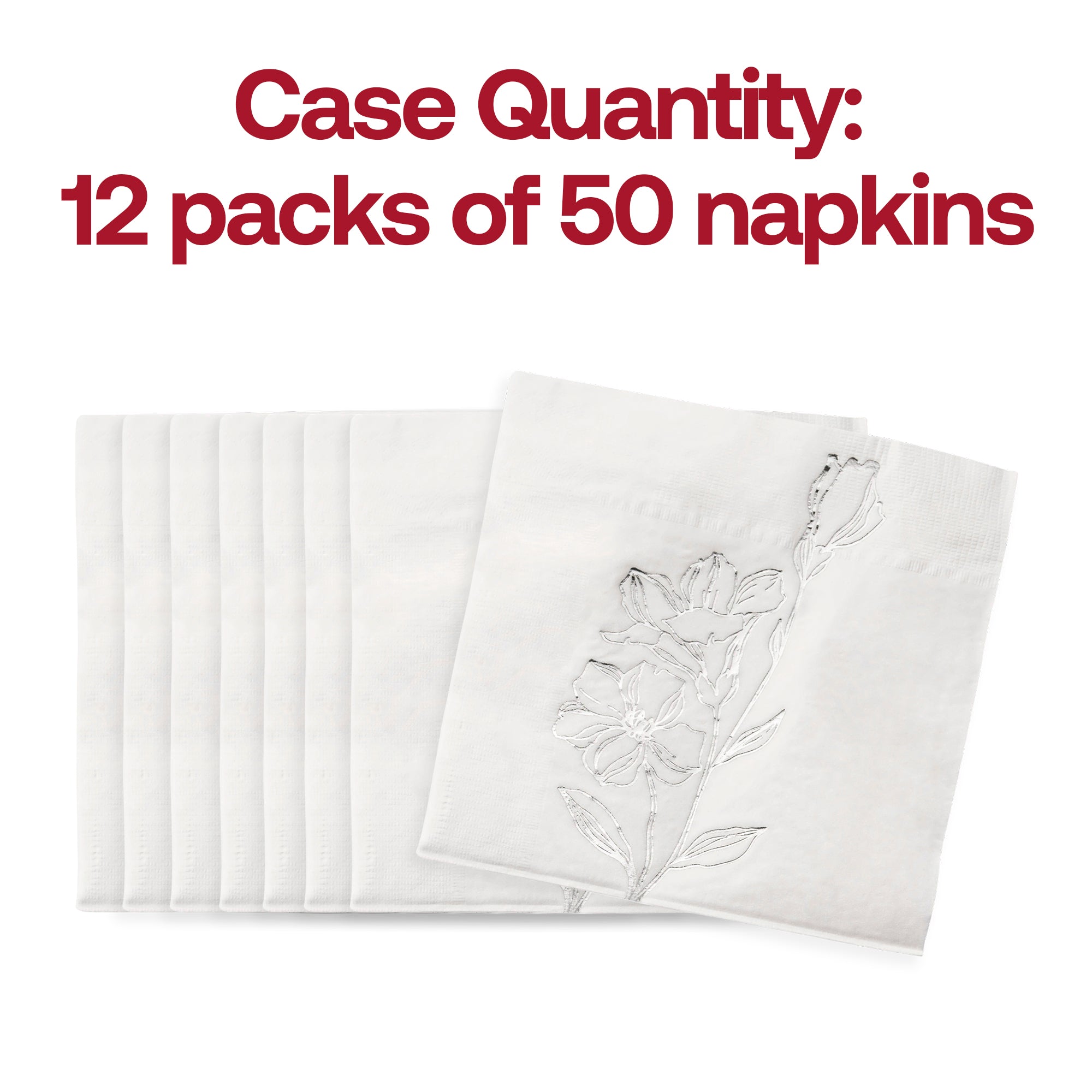 White with Silver Antique Floral Paper Beverage/Cocktail Napkins