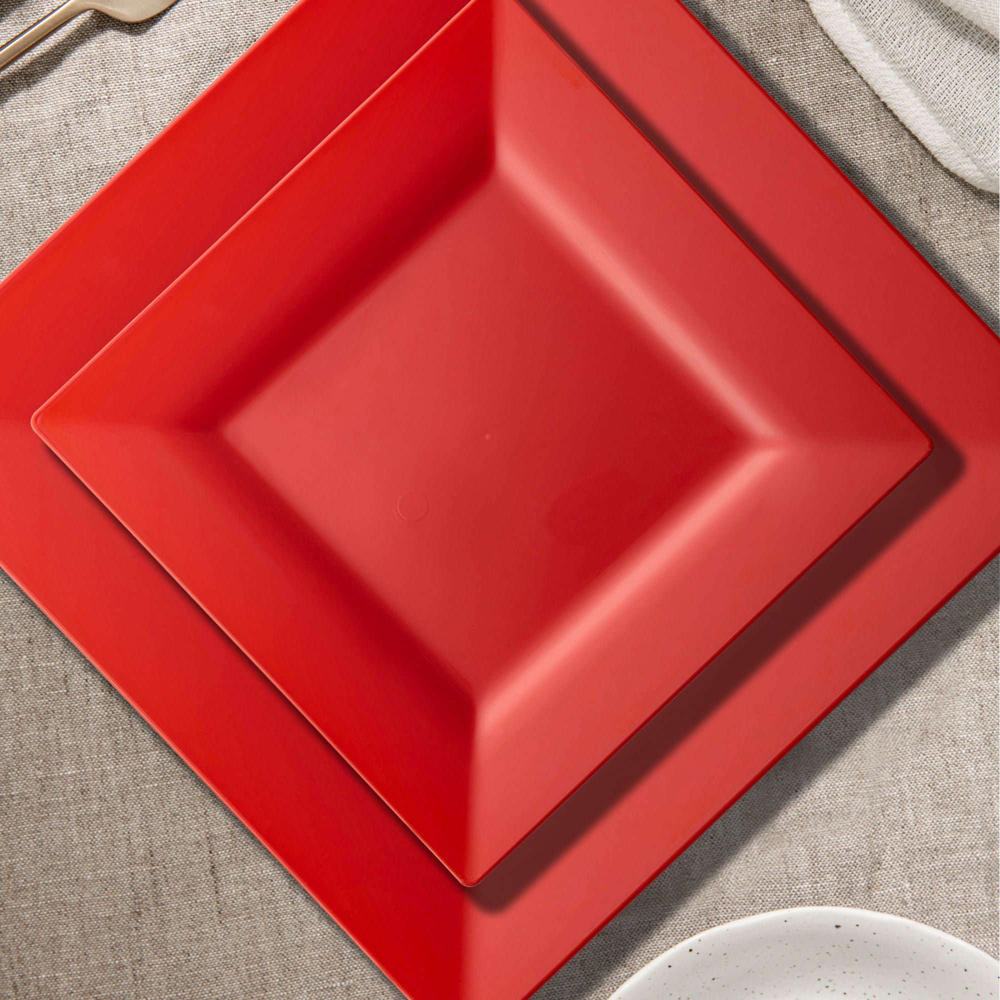 Red Square Plastic Plates Dinnerware Value Set