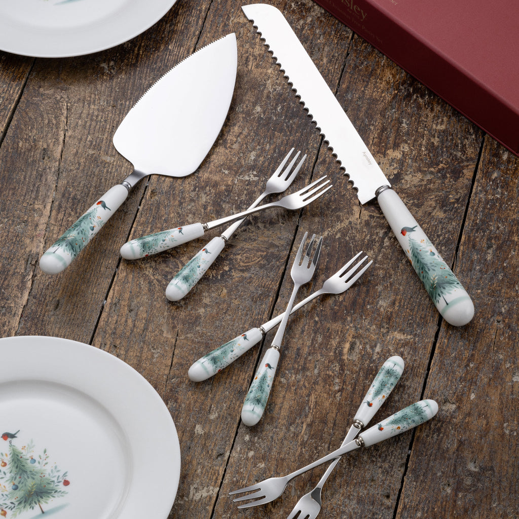 Aynsley Little Robin Christmas Tree Pastry Set