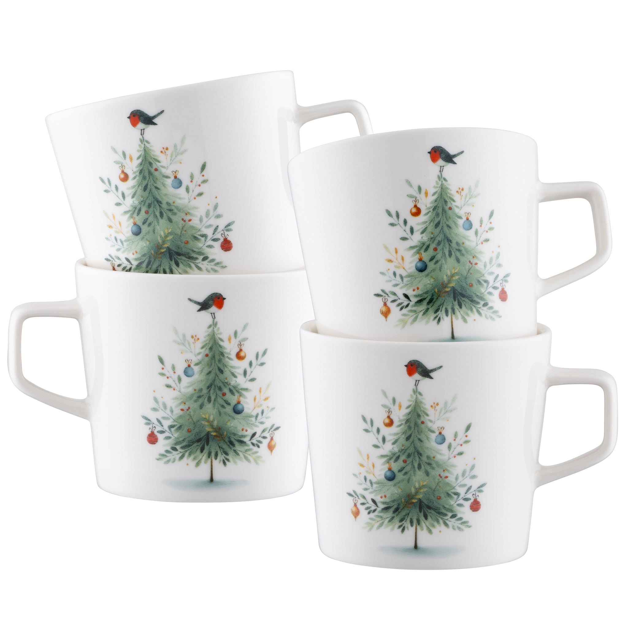 Aynsley Little Robin Christmas Tree Mugs Set of 4