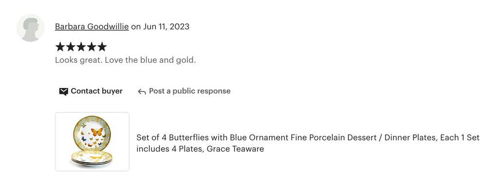 Butterflies with Blue Ornament Fine Porcelain Dessert/Dinner Plate