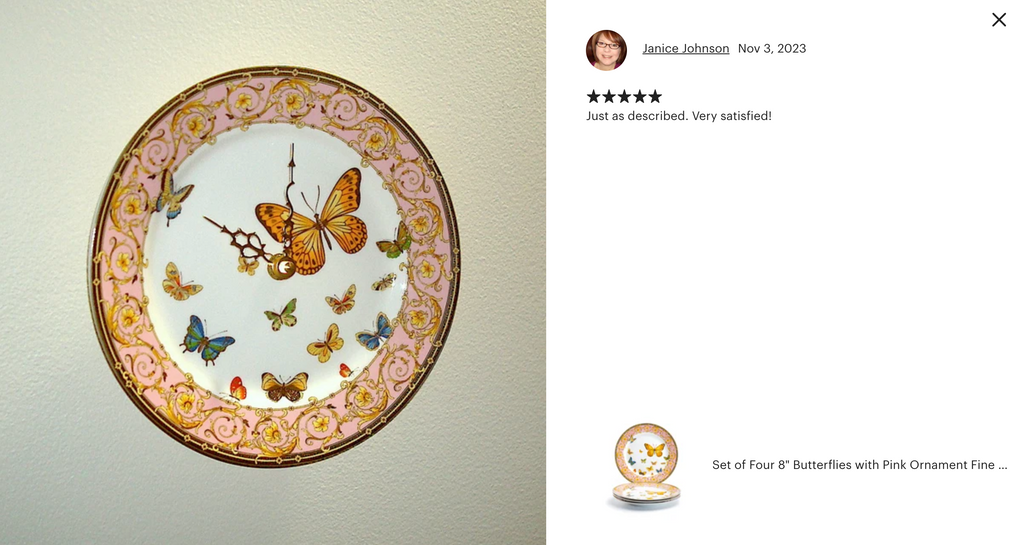 Butterflies with Pink Ornament Fine Porcelain Dessert/Dinner Plate