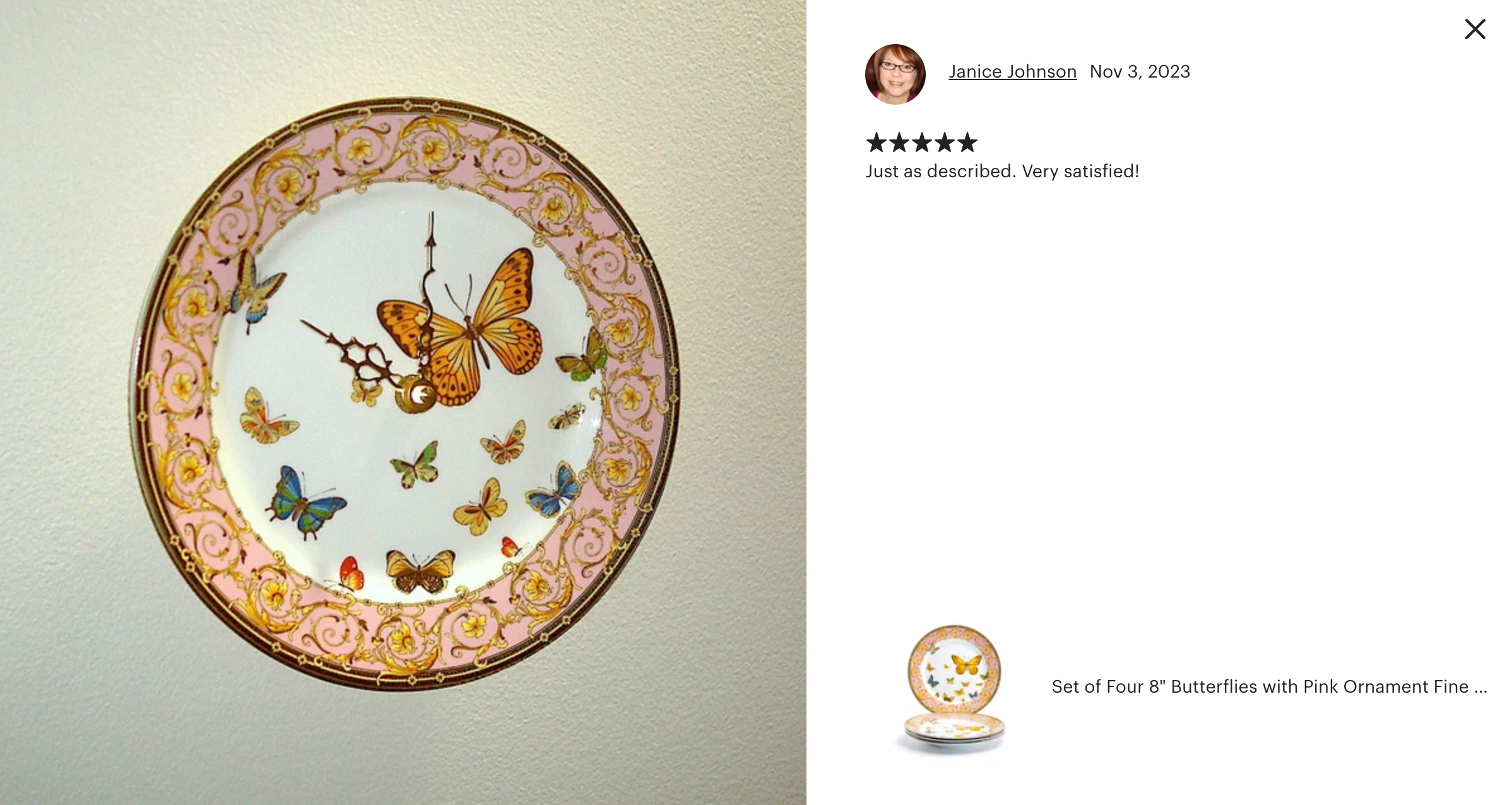 Butterflies with Pink Ornament Fine Porcelain Dessert/Dinner Plate