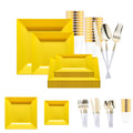 Yellow Square Disposable Plastic Tableware Set
