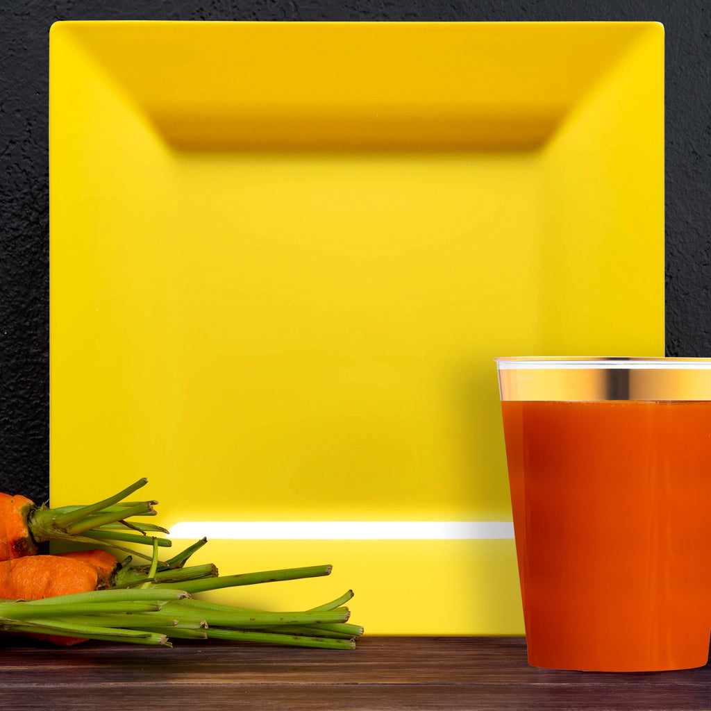 Yellow Square Disposable Plastic Tableware Set