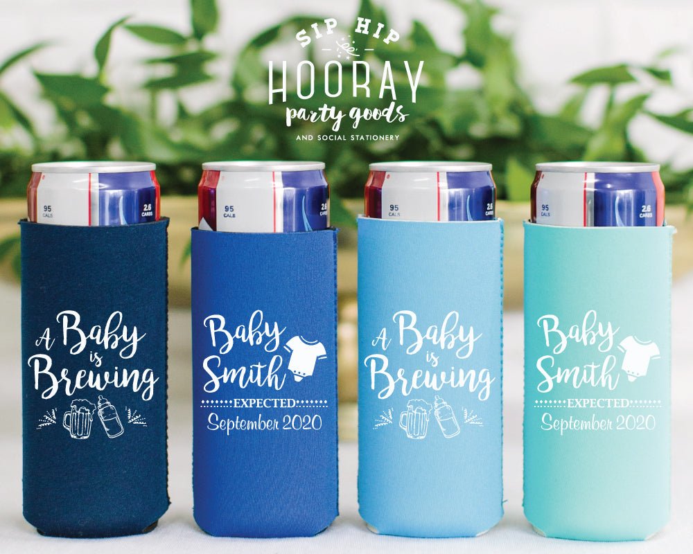 A Baby is Brewing Bottle, Beer and Onesie Neoprene Slim Can Cooler